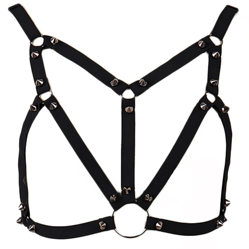 Черный женский бюстгальтер с заклепками в стиле панк|Подвязки| |