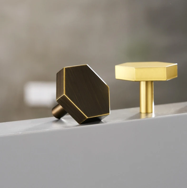 Золотой античная бронза медный шестигранник ручки шкафа Ручка комода ящика