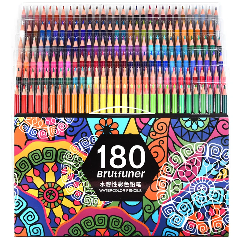 Juego de lápices de acuarela profesionales multicolor de 180 colores, lápices de colores suaves de madera para pintar bocetos, suministros de arte escolar