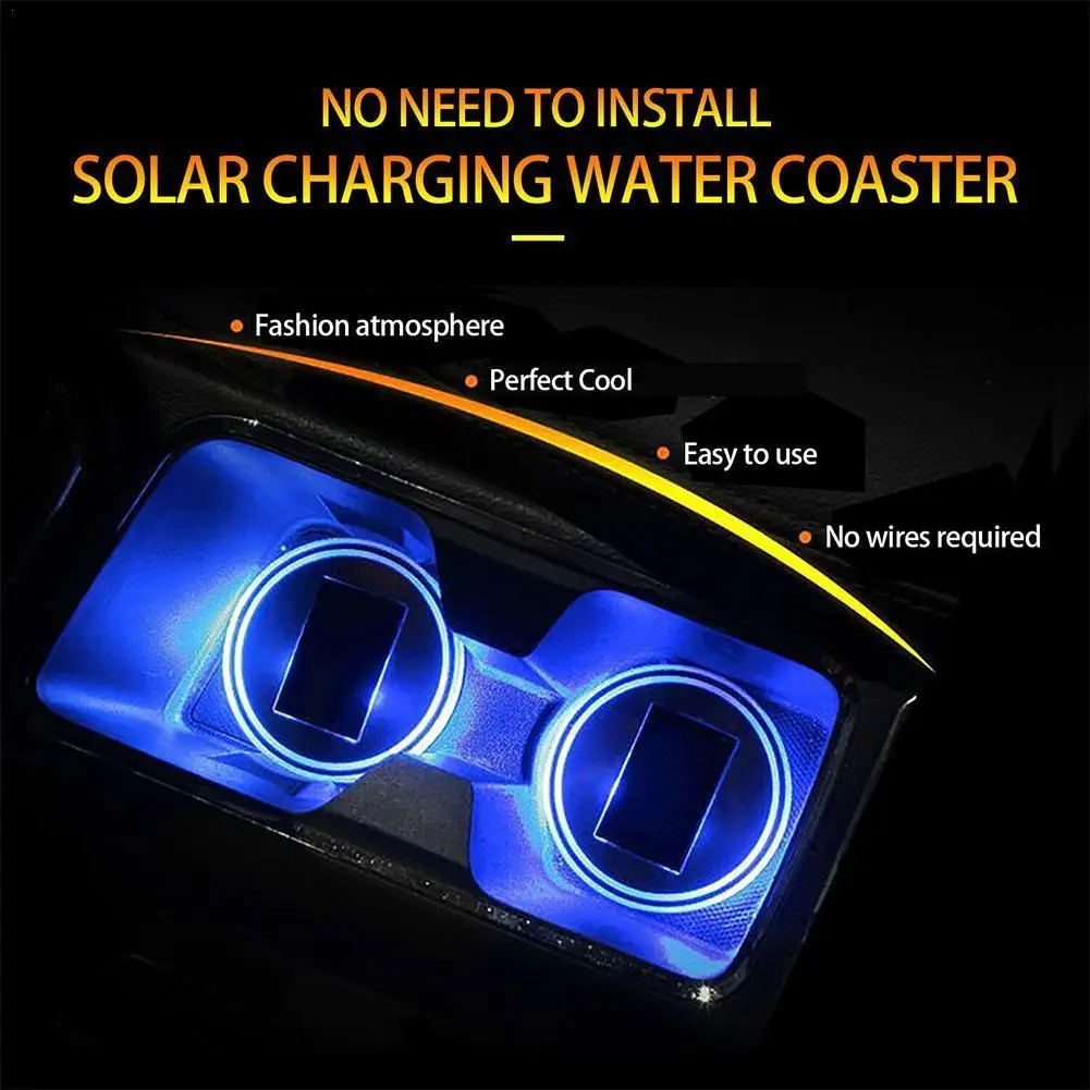 

Solar Cup Pad Car Accessories LED Light Cover Interior Lights Decoration Z8W5