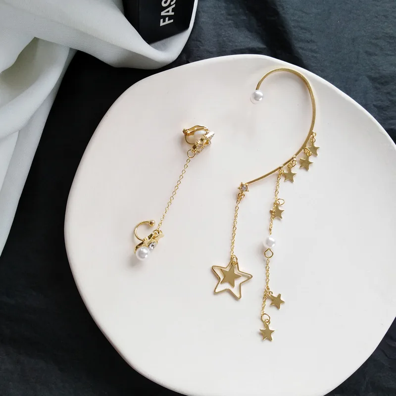 

Korean Personality Fashion Earrings Simple Temperament Asymmetric Earrings Wild and Beautiful Star Tassel Earrings for Women