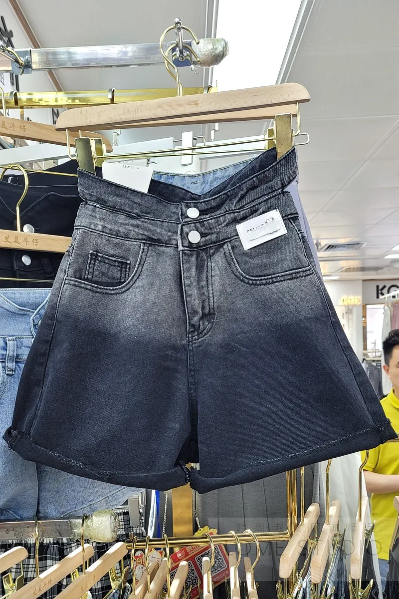 

High Waist Denim Shorts Women's 2021 Summer New Fashion Hot Pants Wide-Leg A-line Shorts Loose Casual Solid Colour Shprt Pants