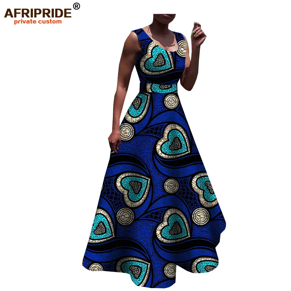 Весеннее и осеннее Африканское повседневное женское платье AFRIPRIDE без рукавов с круглым вырезом длиной до пола платье с поясом для женщин A1825006 - Цвет: 539J