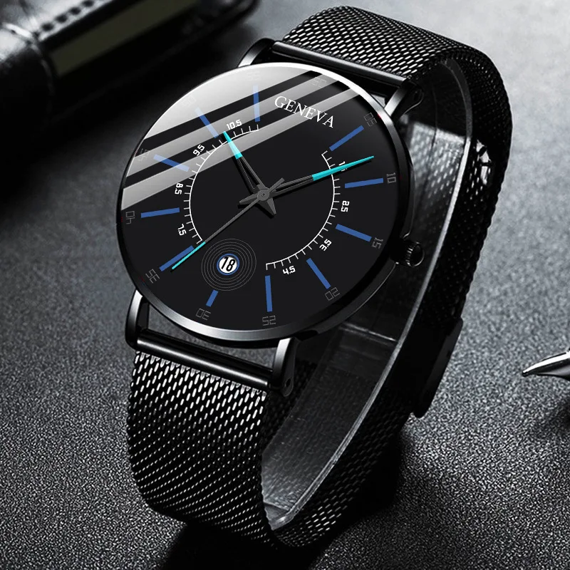 

2021 Luxury Fashion Mens Business Watch Ultra Thin Thin Stainless Steel Mesh Belt Quartz Wrist Watch Men Watches reloj hombre