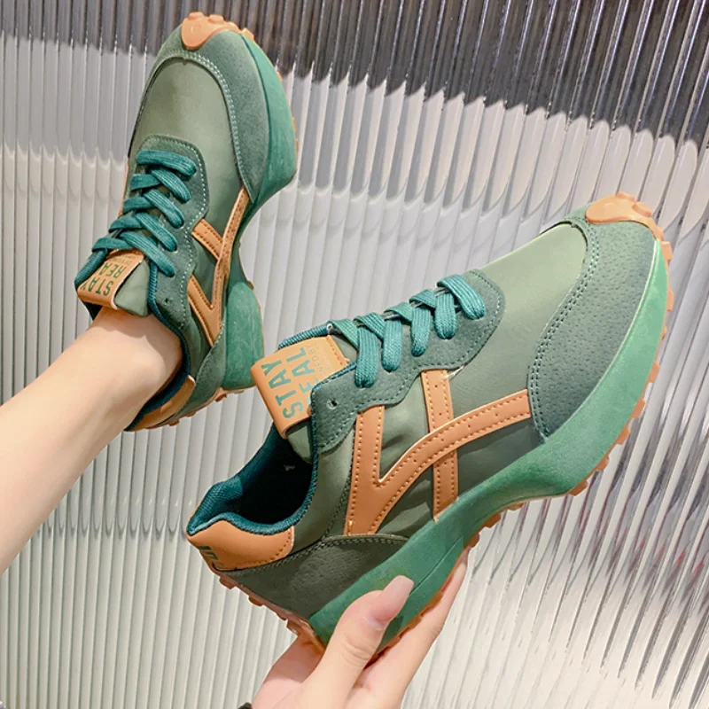 

HKXN 2021 Women's Autumn New Shallow Mouth Flat Casual Sports Shoes Women's Thick-soled Running Fashion Vulcanized Shoes T