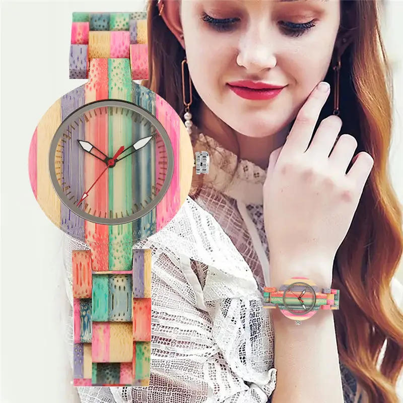 

Handmade Nature Wood Bamboo Wooden Watch Female Large Round Dial Full Wooden Watches Quartz Clock New Fashion Gift horloge