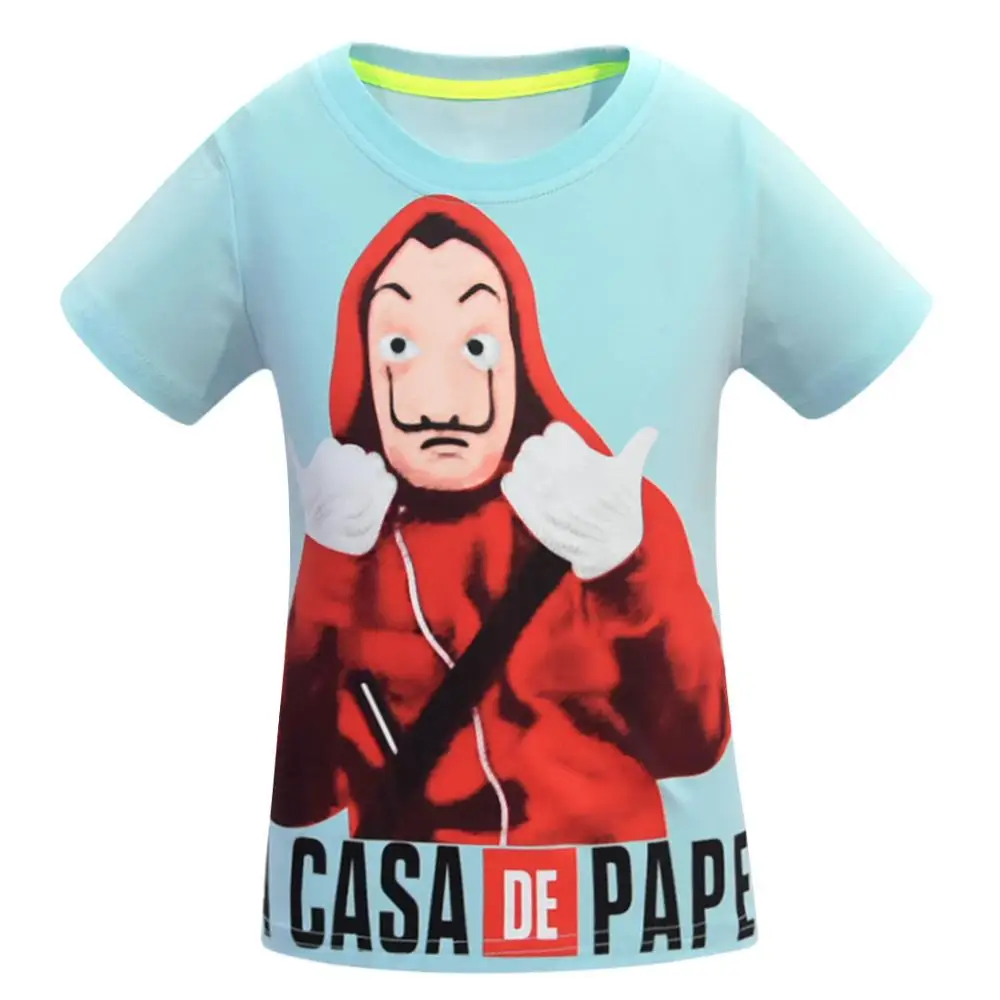La Casa De Papel/детская футболка Летняя футболка для маленьких мальчиков и девочек, топы с рисунком денег, Детская футболка одежда из бумаги «House of paper» Enfant Happy - Цвет: 3578 Light Blue