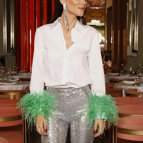 Новинка 2022, модная дизайнерская простая и универсальная рубашка на пуговицах с лацканами, блузка из поплина с длинными рукавами и зелеными ...