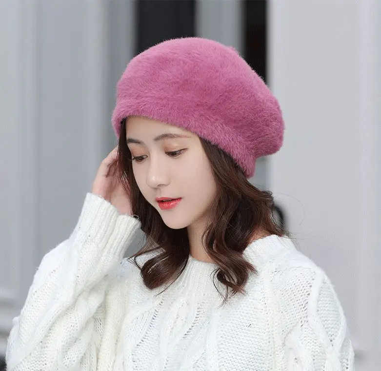 Шапка-берет Женская кашемировая однотонная шапка художника в стиле ретро с