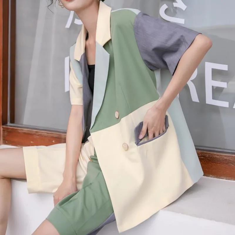 

HziriP 2020 New OL Fashion Stitching Color Bottoms High Waist Suit Pants Women Formal Loose Straight Pants Work Wear Trousers