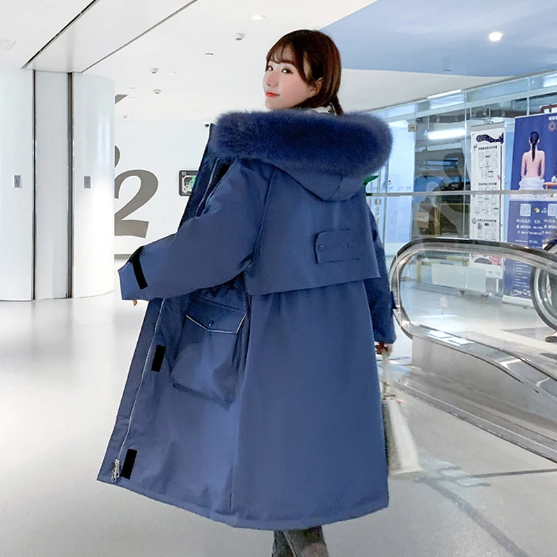 Ovesize свободная зимняя куртка 2020 Женская с капюшоном и мехом теплая длинная парка