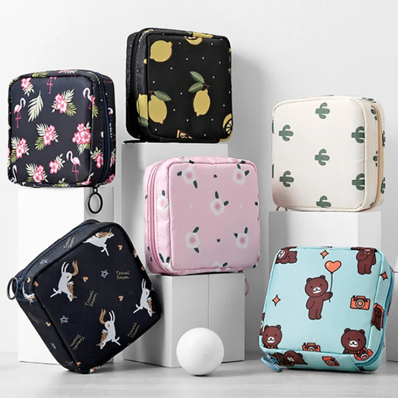 

Portable Tampon Storage Bag Cute Sanitary Pad Waterproof Pouches Makeup Lipstick Key Earphone Data Cables Organizer Cartoon