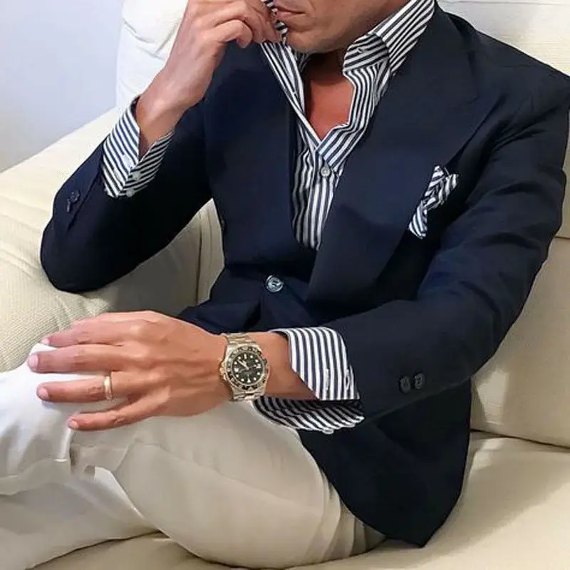 Новинка модная роскошная мужская приталенная рубашка в полоску для фитнеса