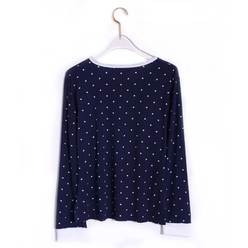 

2021 New Women Long Sleeve Bear Print Tops And Pants Wave Point Pajamas Set Sleepwear