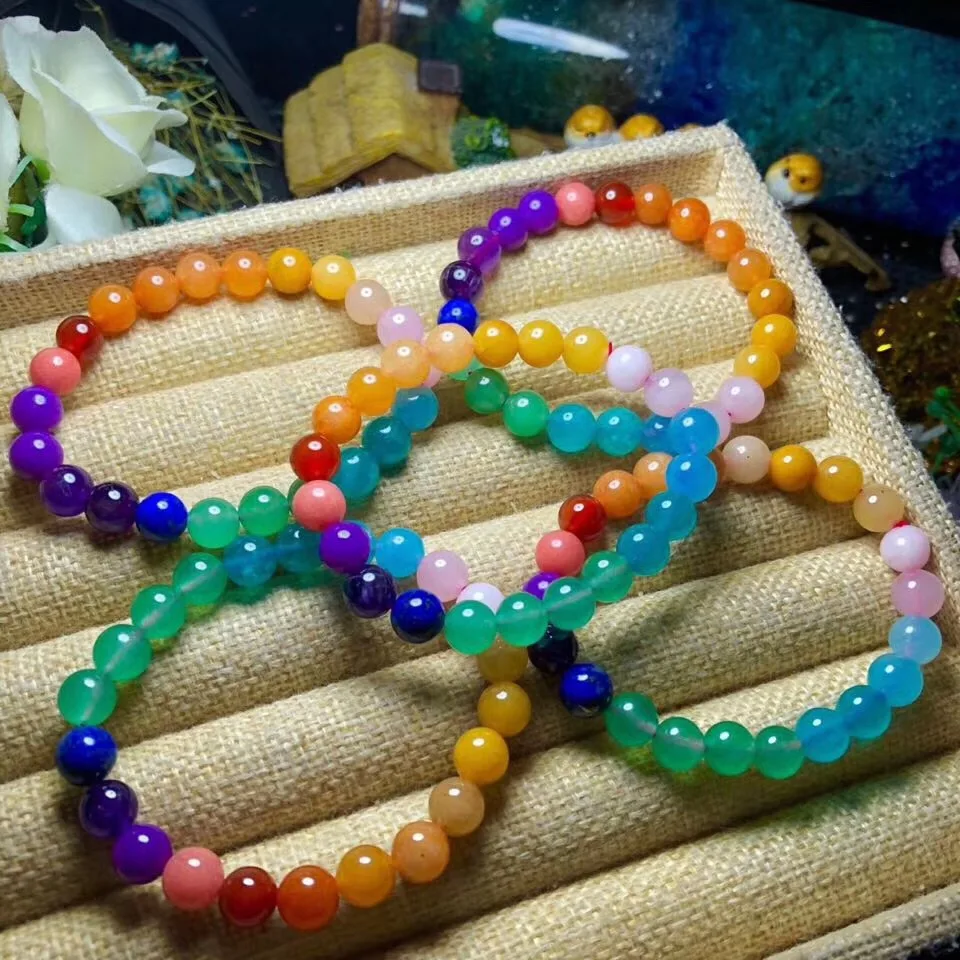 Браслет из натурального радужного смешанного камня 8 мм|Гибкие и жесткие