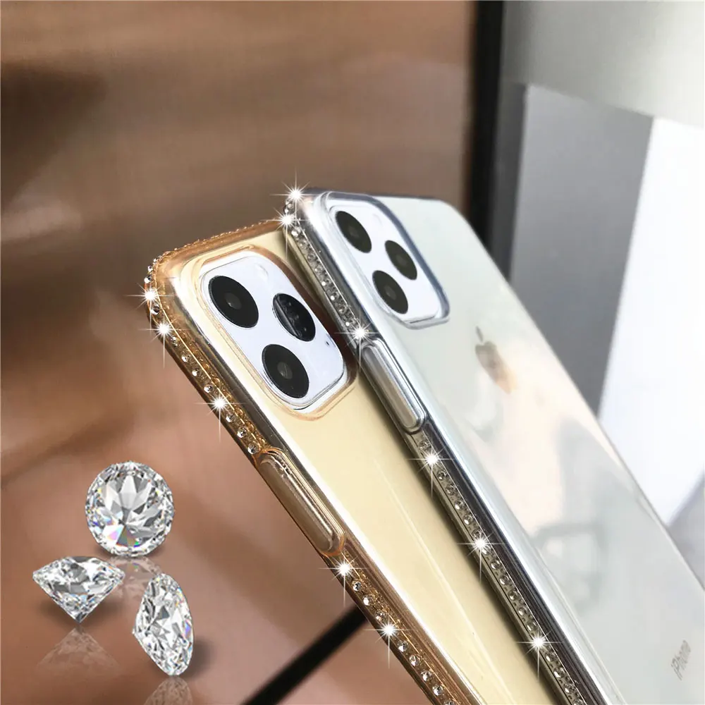 Чехол бампер с алмазами Transaprent мягкий чехол для iphone 11 Pro MAX XR XS X 5S 6 6s 7 8 плюс samsung A10 A20