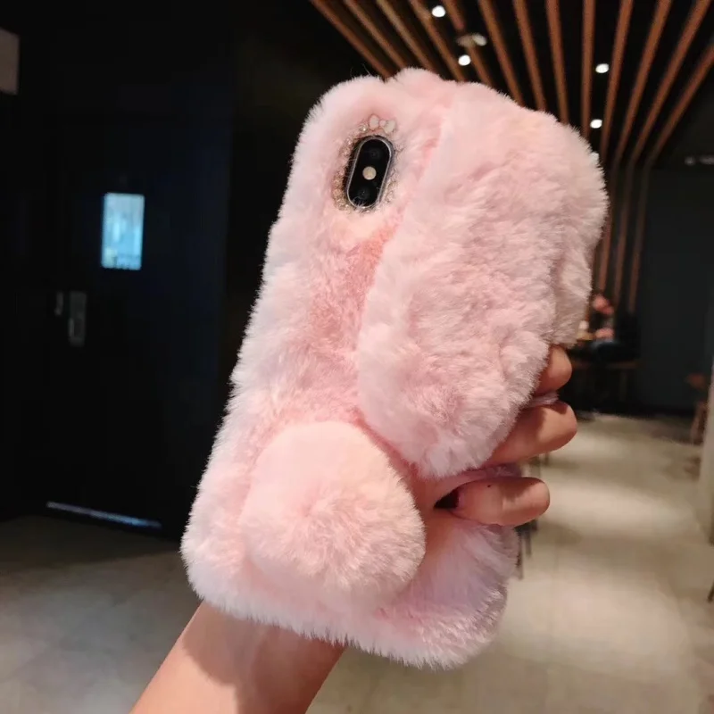 Кролик Меховой чехол для Xiaomi mi макс 3 mi x 2 2S Note 3 mi 8 Lite 6 6X 5X A1 A2 Lite 5 5c 5S плюс 4i 4c 4 F1 чехол плюшевый кролик - Цвет: pink