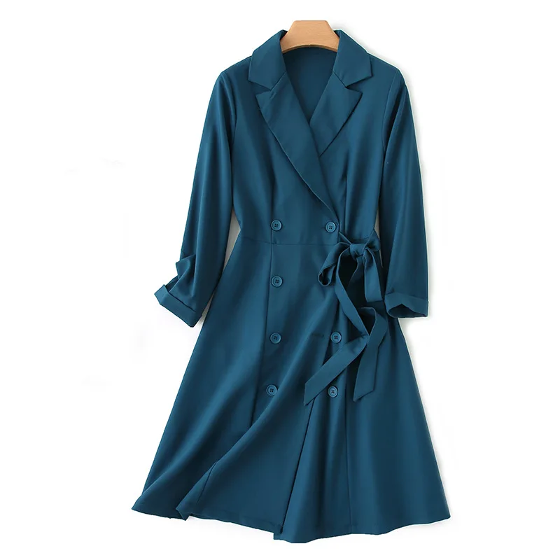 

2020 Full Sleeve Notched Sashes Bandage Slim Design High End Temperament Office Lady Dress Women's Fashion Tide