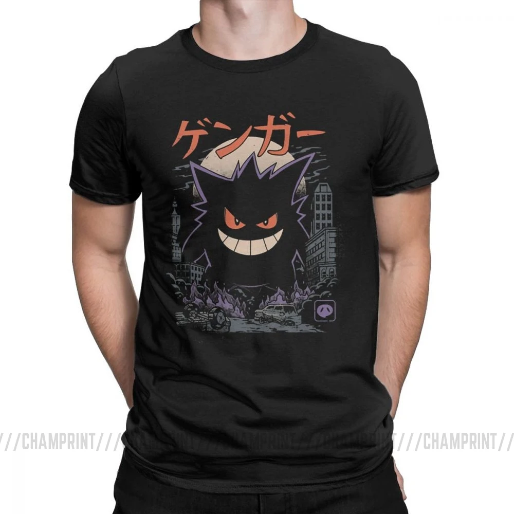 Черный Gengar Kaiju японский стиль Одежда с покемоном комедии модные футболки для мужчин новинка чистый хлопок тройники короткий рукав Футболка уникальный - Цвет: Черный