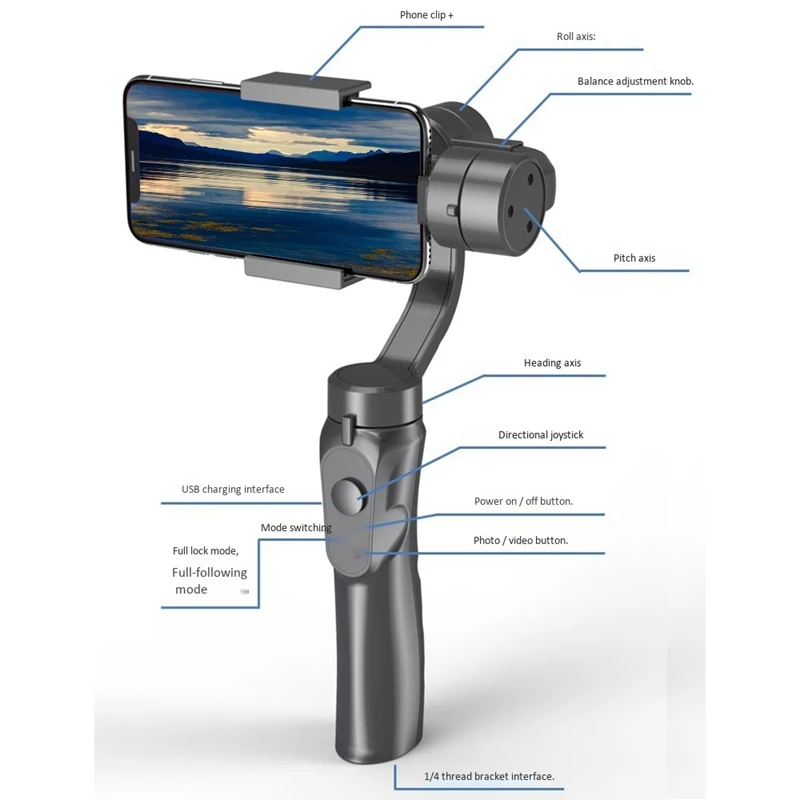 

3-Axis Gimbal Stabilizer Bluetooth Selfie Stick Handheld Stabilizer for iPhone Android Phone Vlog Youtuber Video Record