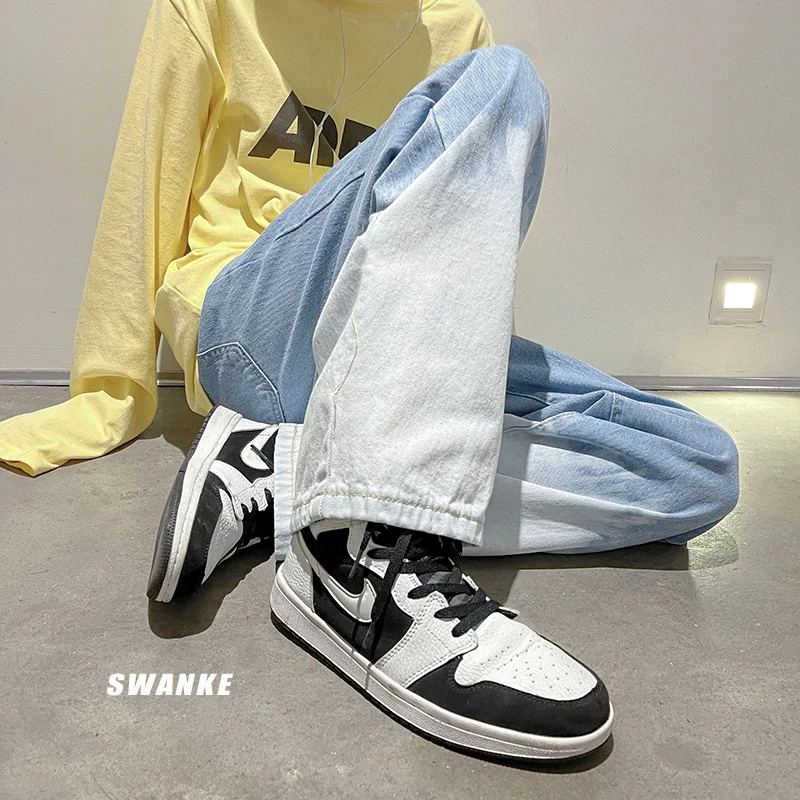 Wide-leg Jeans Men's Fashion Casual Retro Gradient Baggy Jeans Men Streetwear Loose Hip-hop Straight-leg Denim Trousers Mens