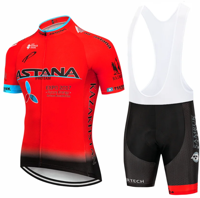 Cycling suit Команда Астана Велоспорт Джерси Мужская короткая Джерси ropa ciclismo hombre ciclismo велосипедная Одежда Набор велосипедная одежда 16D гелевая накладка - Цвет: Cycling suit