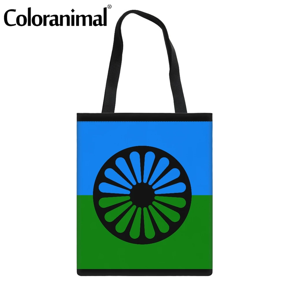 

Coloranimal Fashion Romany Roma Travellers Flag Printed Ladies Linen Tote Bag Foldable Casual Shopper Bag for Women Canvas Bolsa