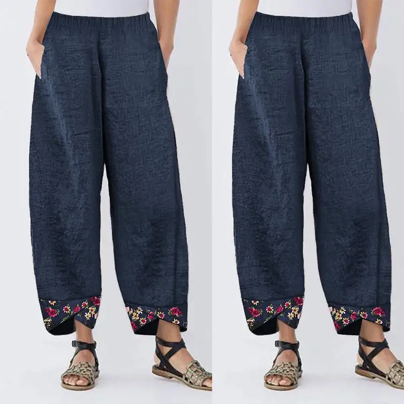 

Женские шаровары с цветочным принтом, Осенние, повседневные, широкие, с эластичной талией