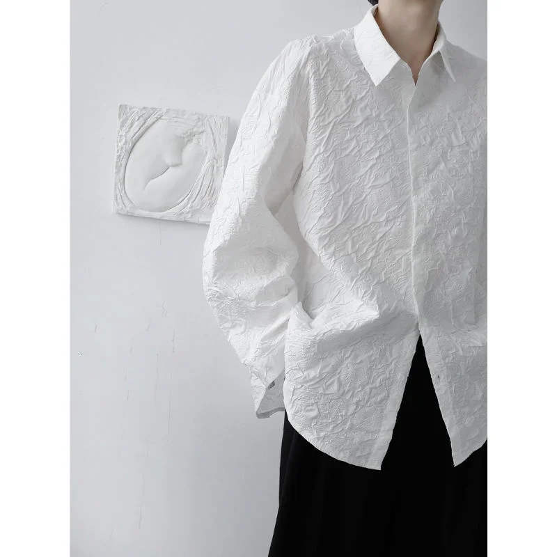 

Мужская свободная рубашка в простом стиле, модная рубашка черного/белого цвета с воротником с лацканами и французскими манжетами, модель 2021 года