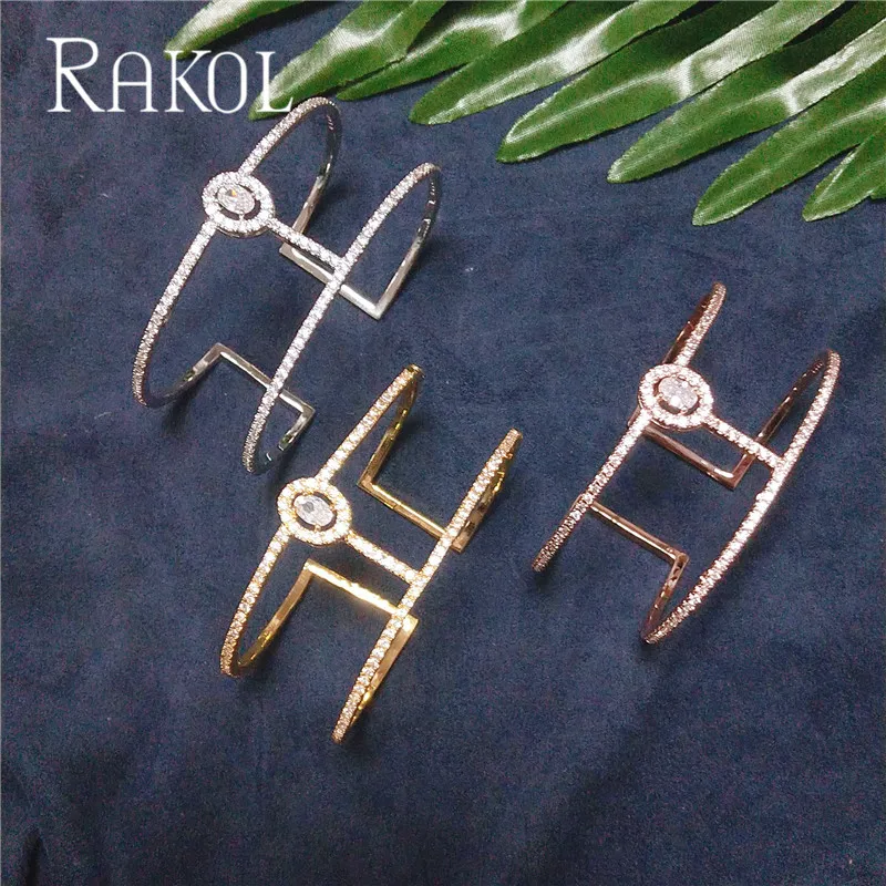 RAKOL Новое Поступление Круглая Форма Изысканный микро паве манжеты браслеты и