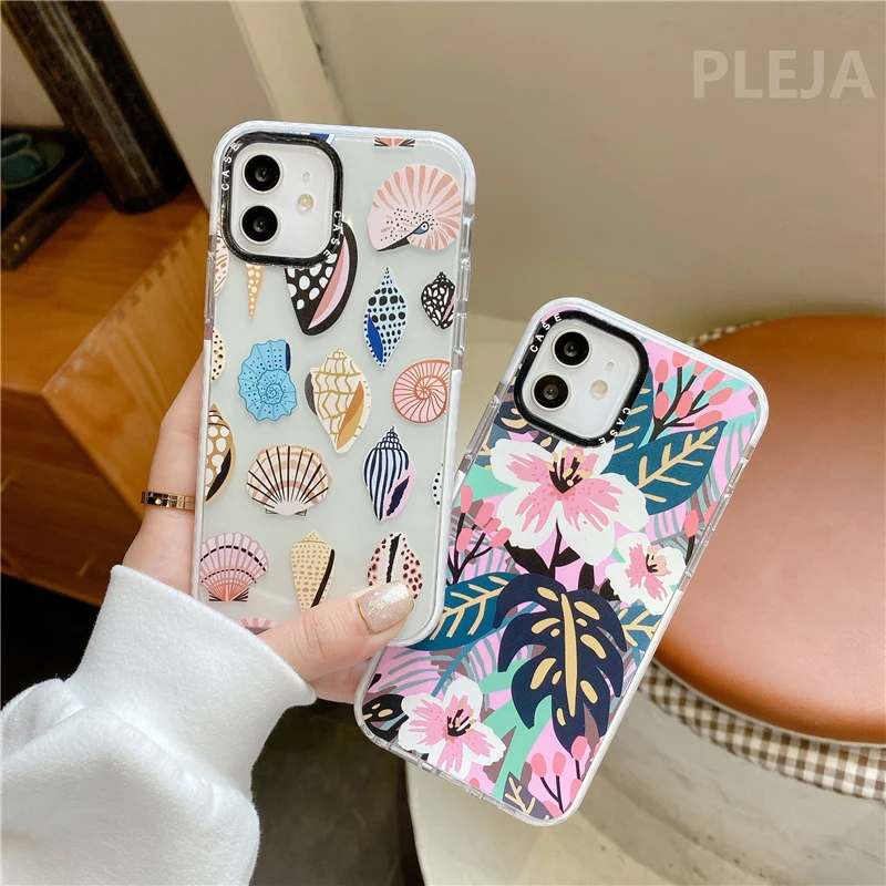 Прозрачный чехол для телефона в стиле ретро с цветами и листьями iphone 13 Pro 12 mini 11 Max 7