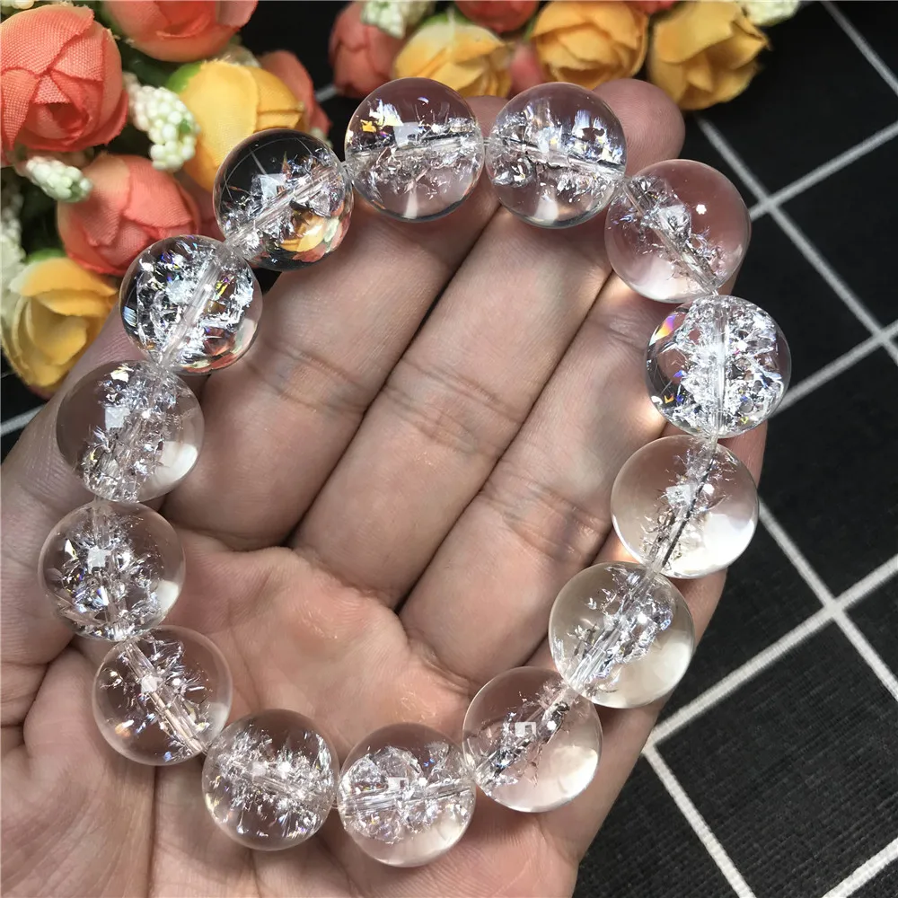 

16mm Natural Himalaya Rock Crystal Bracelet Jewelry For Women Lady Men Luck Gift Powerful Beauty Round Beads Gemstone AAAAA