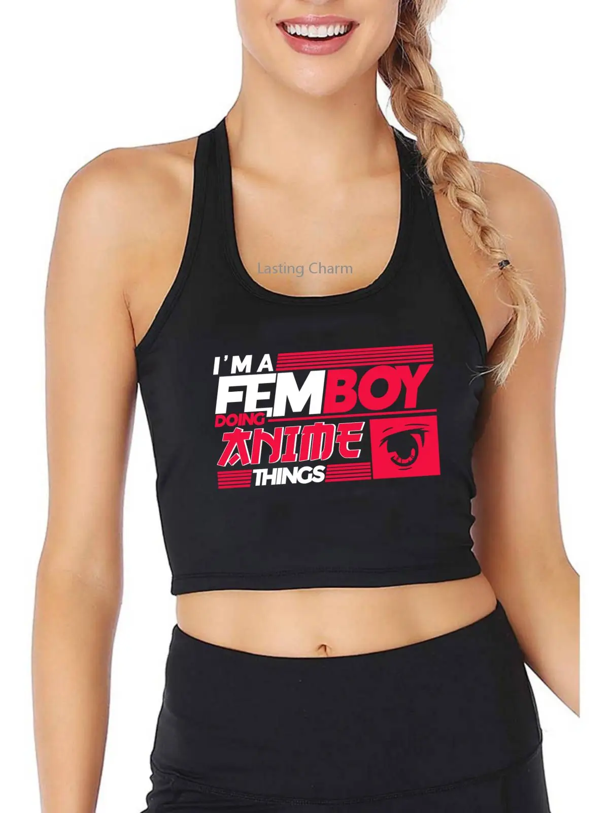 

I'm A Femboy Fashion Comics Graphic Print Tank Top Women's Funny Yoga Sports Workout Crop Top Gym Tee