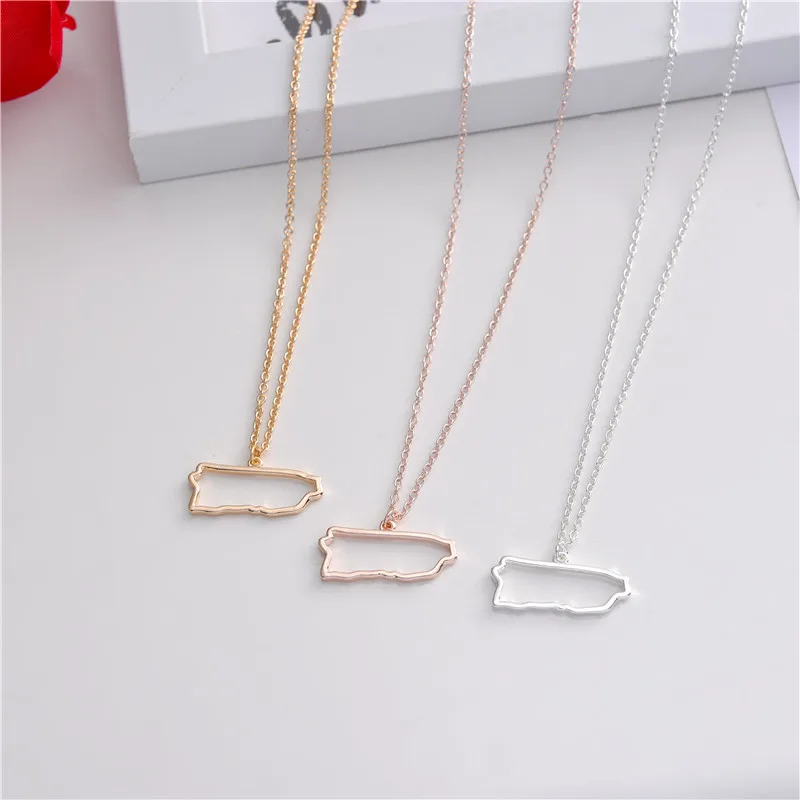5 Outline North American Puerto Rico island map necklace hollow State geography Country city Hometown souvenir Necklace Jewelry