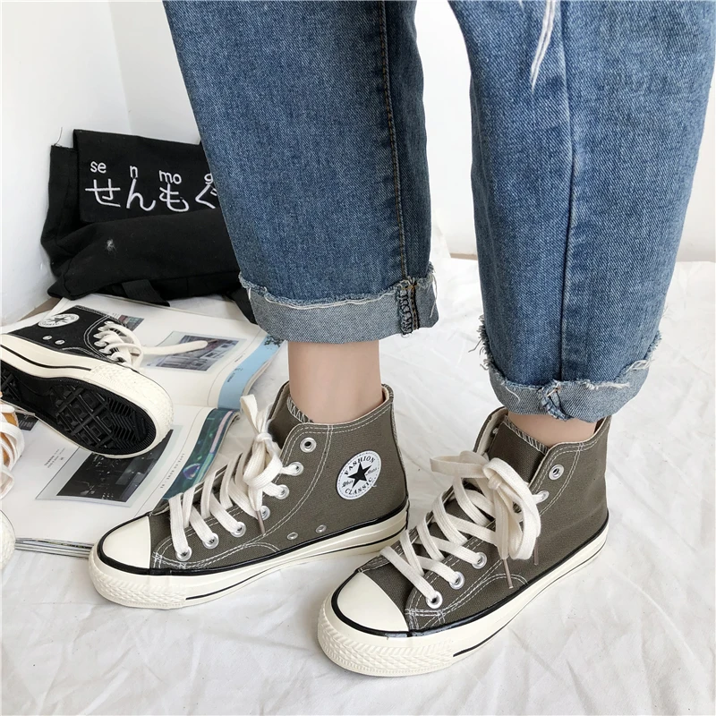 

Summer High-top Canvas Men Shoes Men and Women Vulcanize Shoes Lace-up Men Casual Sneakers Girl Boy Breathable Leisure N3-04