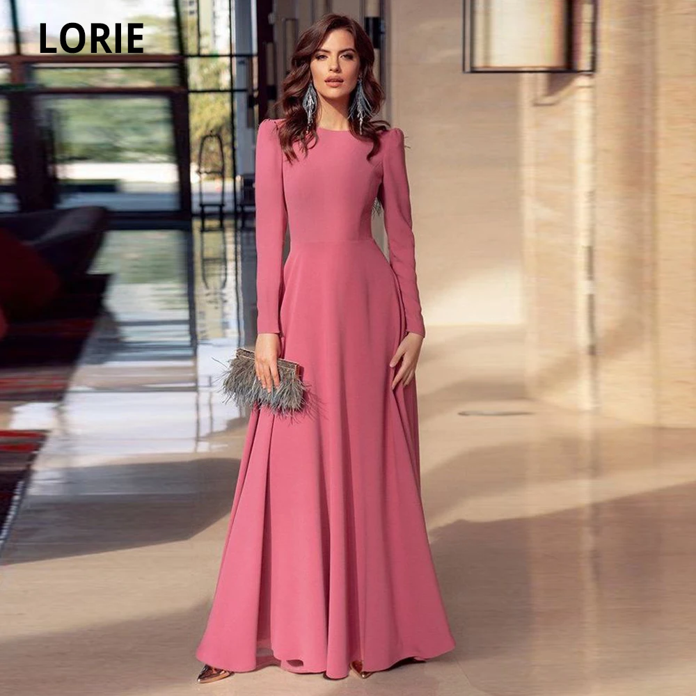 LORIE Vestido largo Formal de gasa con manga larga y cuello redondo, traje de noche para fiesta de graduación, ocasión especial, talla grande (0)