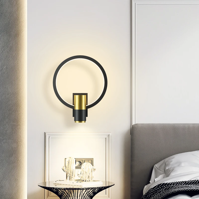 

Современная простая спальня прикроватная лампа теплая Скандинавская гостиная квадратная круглая фоновая стена креативная фотография