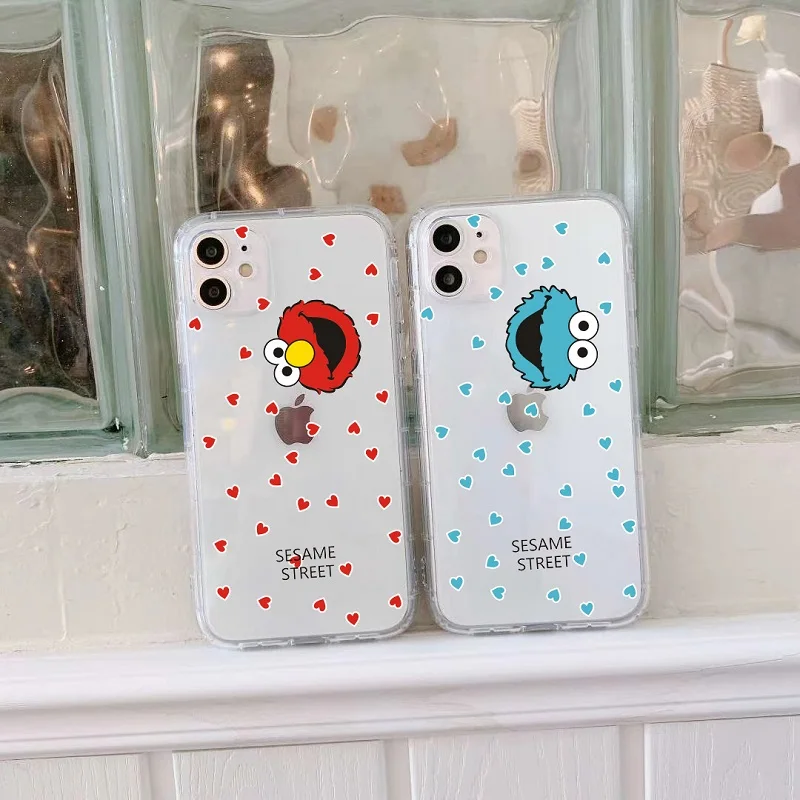 

Cute Cartoon Sesame Cookie Monster Phone Cases For iPhone 7 8 Plus X XR XS Max 12 13 14 TPU for iPhone 11 12 Pro Max clear Cover