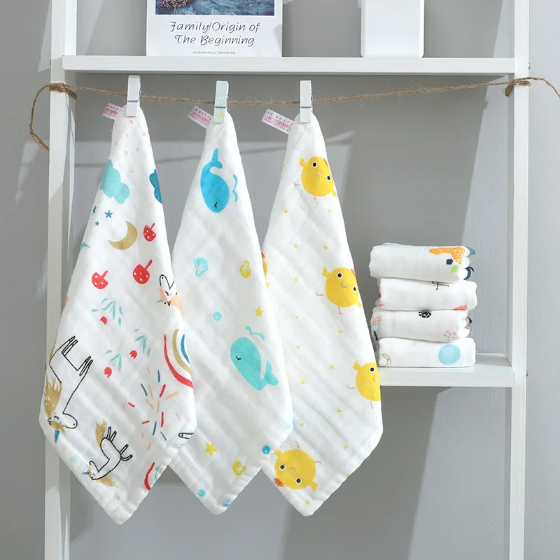 Детское полотенце хлопковое 6 слоев Марлевое для новорожденных с рисунком лица