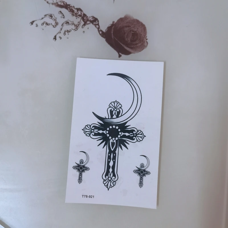 1pc Moon and Cross Temporary Tattoo Sticker for Men and Women Waterproof Sexy Cool Body Art Fake Tattoo Chest Arm Tattoo Sticker