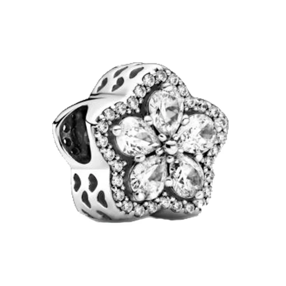 

2020 Winter New 925 Sterling Silver Beads Sparkling Snowflake Pavé Charm fit Original Pandora Bracelet Christmas Jewelry