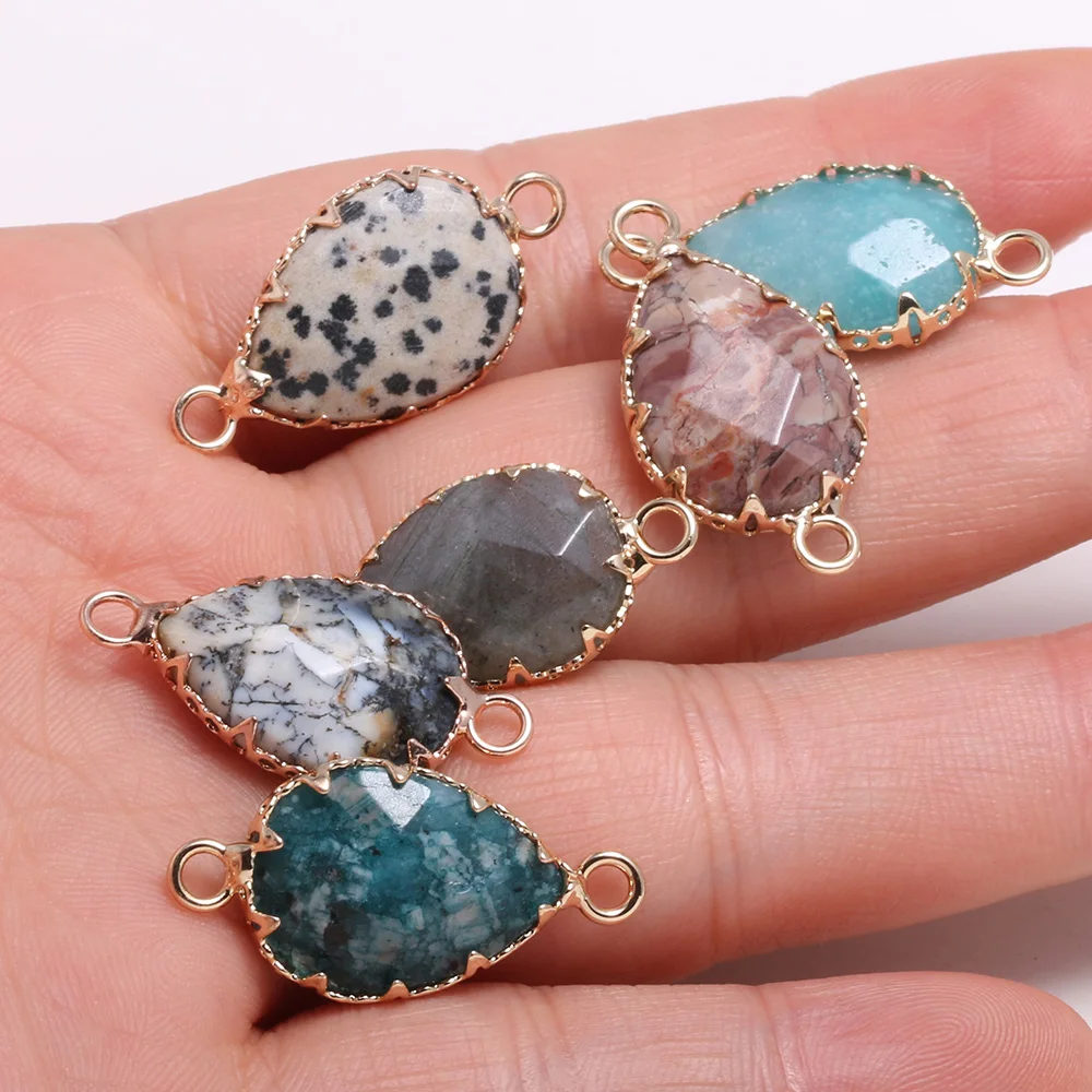 

1pcs Natural Faceted Flash Labradorite Medical Stone Pendant Double Hole Connector for DIY Necklace Bracelet Women Jewelry Gift