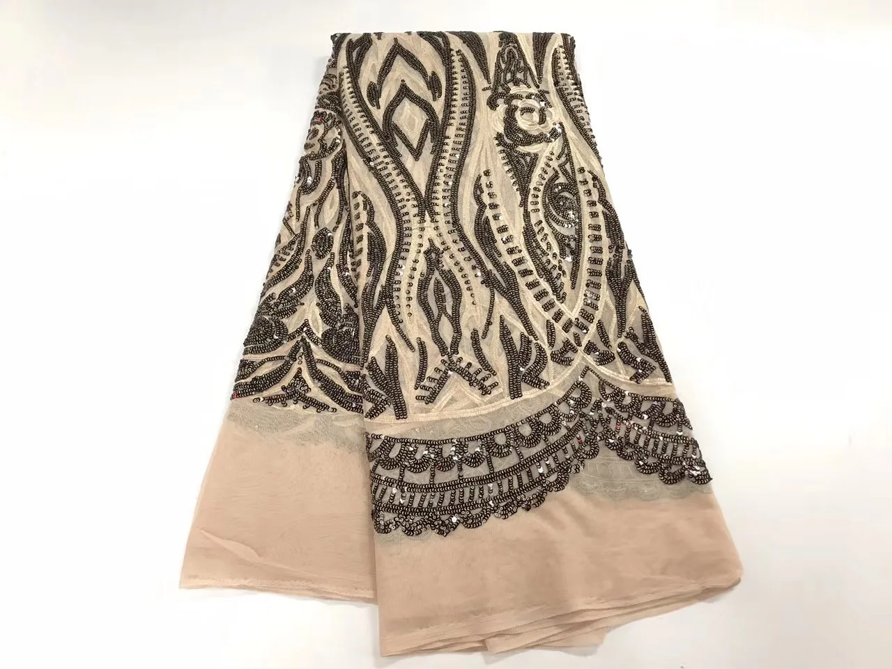 

High Quality French Silk Material Beautiful African Lace Fabric With Sequins for wedding dresses J16671