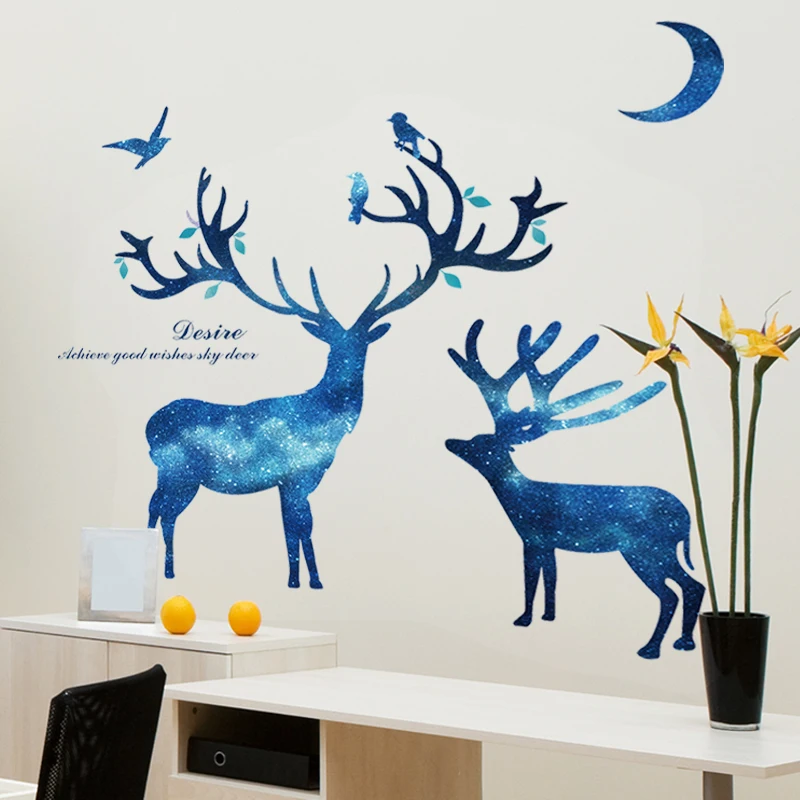 [Shijuekongjian] Звездное небо олень Луна Наклейка на стену креативный DIY домашний декор