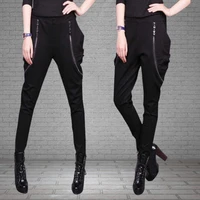 fall 2020 women harem pants thin pleated fake zipper cotton fibers skinny pants cross pants black punk woman pants plus size 5xl