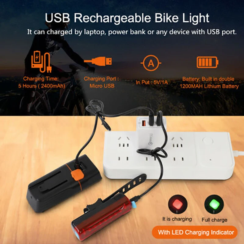 

Bicycle Light 1000LM Super Bright LED Headlight Flashlight USB Rechargeable Cycling Light Waterproof Head Light Rear Tail Lamp