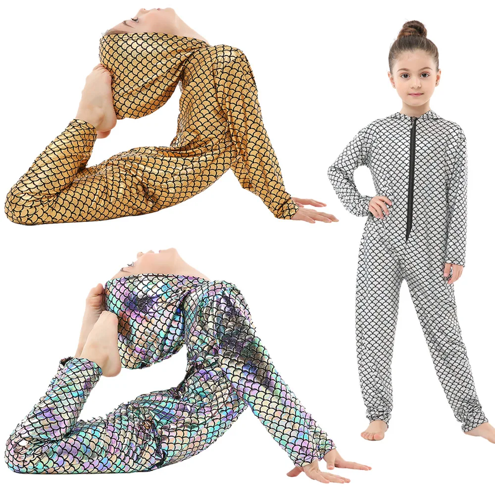 Модный костюм русалки из рыбьей шкуры одежда для косплея Детские радужные