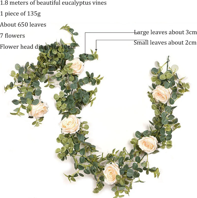 

1,8 M искусственный эвкалипт с рисунком розы пиона гирлянды DIY свадебная АРКА стена на открытом воздухе украшения стола висит лист эвкалипта ...