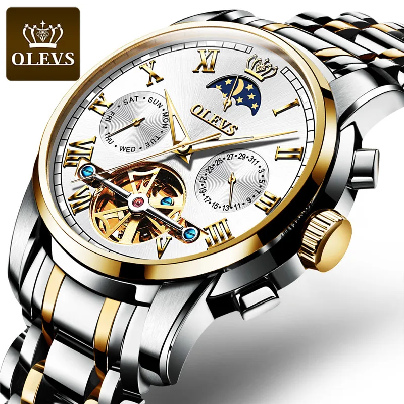 Moon phase tourbillon автоматические механические мужские часы из нержавеющей стали