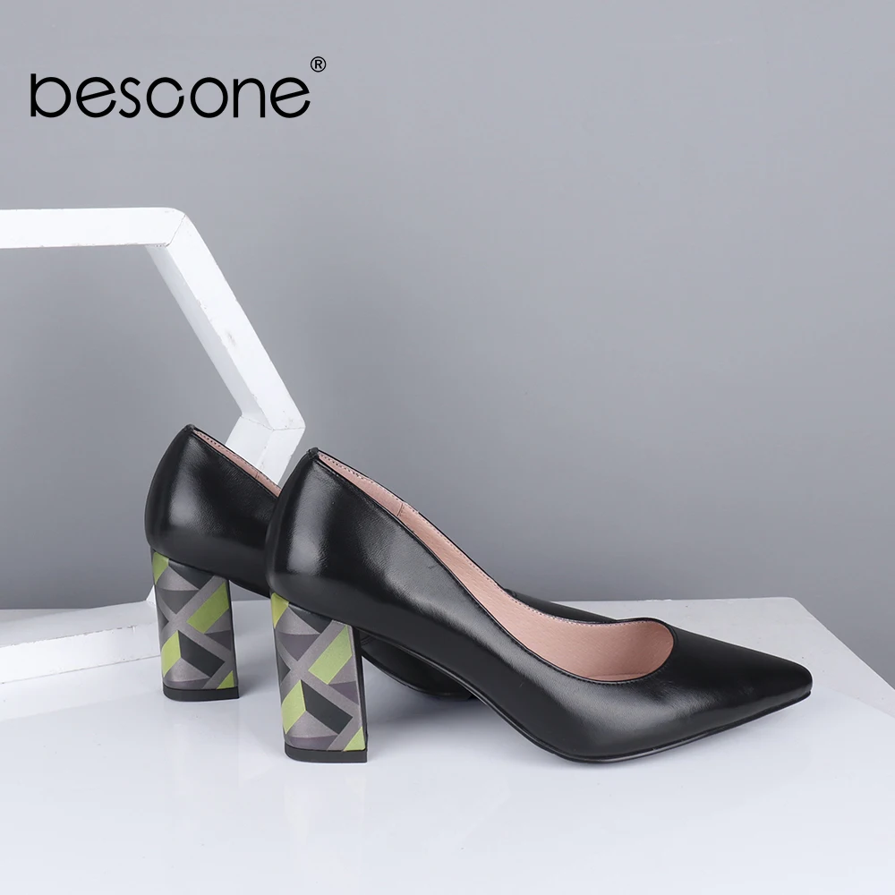Женские офисные туфли BESCONE элегантные лодочки из овечьей кожи на квадратном
